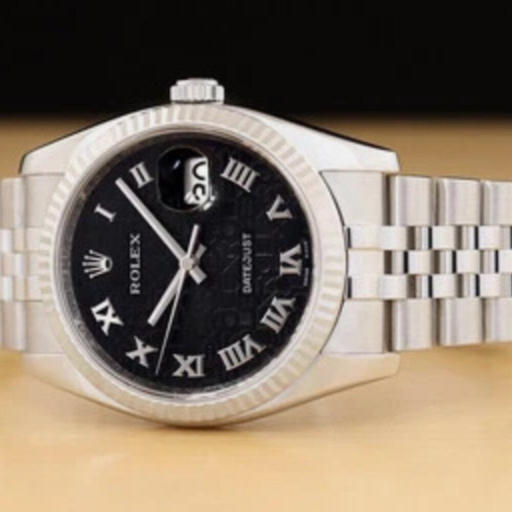 ROLEX MENS 18K BLACK DIAL DATEJUST WATCH - Picture 2 of 8